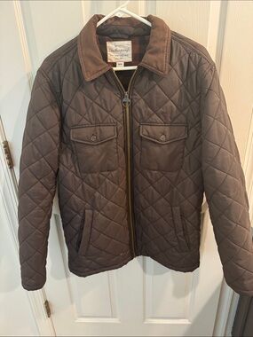 Weatherproof Quilted Jacket with Corduroy Collar in Brown